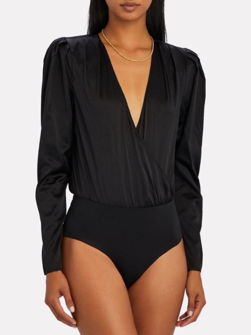 L'agence Brenda Puff Sleeve Silk Women Bodysuit in Black Size XS, NWT